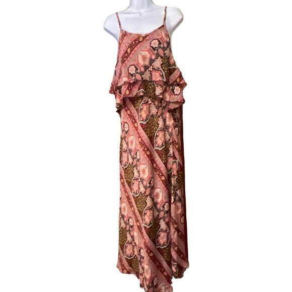 Perry Walker Bohemian Silk Blend Ruffle Spaghetti Strap Maxi Dress Y2K Retro - Picture 1 of 6